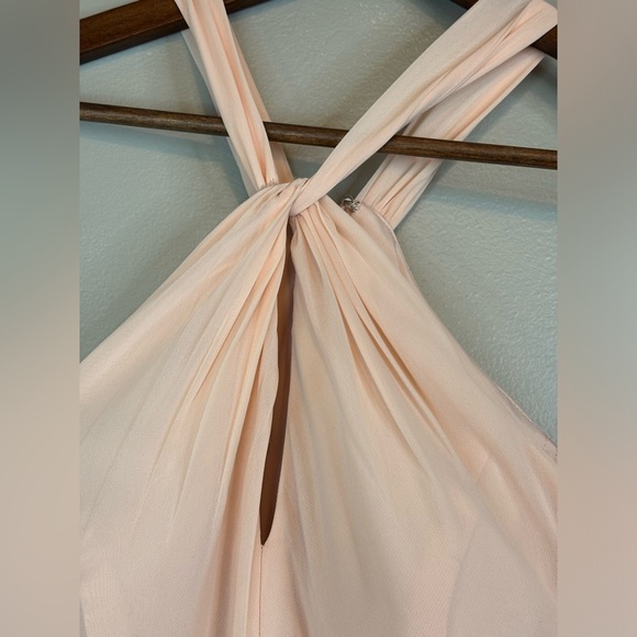 AZAZIE Peach Pink Halter Dress Long Maxi Chiffon Bridesmaid A Line Wedding 4 - Picture 6 of 16